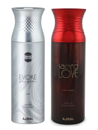 Ajmal Evoke & Sacred love Deodorant Spray - For Men & Women (Pack of 2)