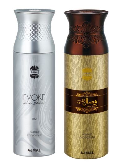 Ajmal Evoke & Wisal Dhahab Deodorant Spray - For Men (Pack of 2)