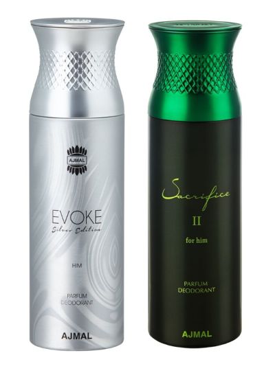 Ajmal Evoke Silver Him & Sacrifice II Him Deodorants for Men (pack of 2)