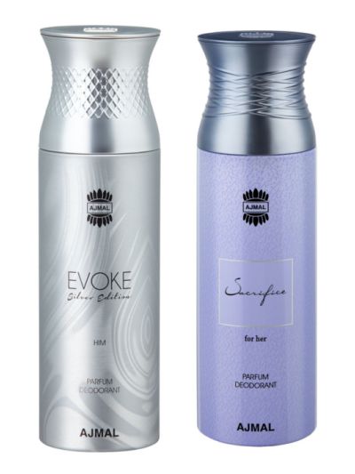 Ajmal Evoke Silver Him & Sacrifice Her Deodorants for Men & Women (pack of 2)