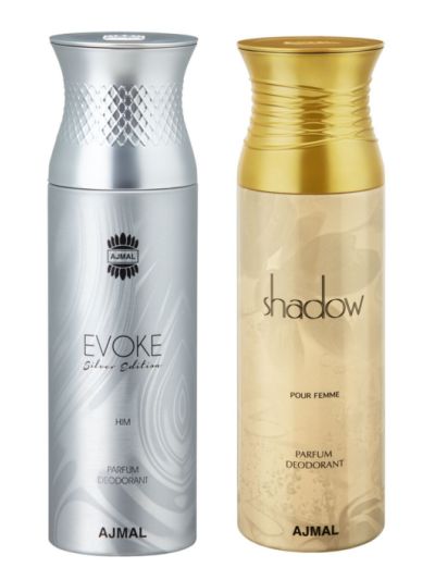 Ajmal Evoke Silver Him & Shadow Her Deodorants for Men & Women (pack of 2)