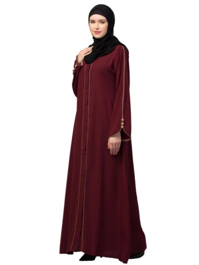 Front Open Abaya with Piping Work 