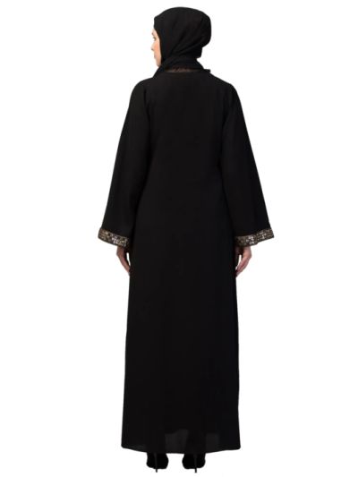 Front Open Abaya Dress With Lace Work (Front & Sleeves)