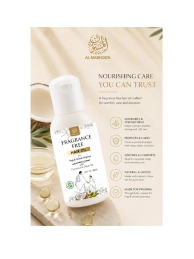 AL MASNOON Fragrance Free Hair Oil for Hajj & Umrah, 50ml Pack of 2