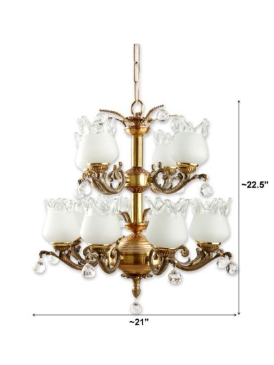Antique Brass and Crystal 12 Light Chandelier