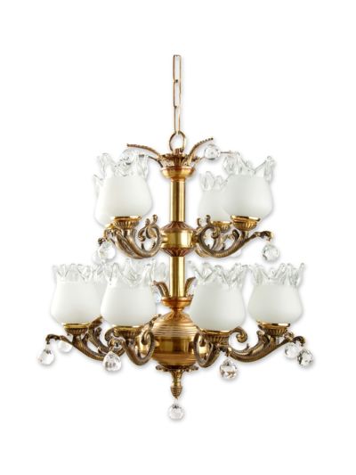 Antique Brass and Crystal 12 Light Chandelier