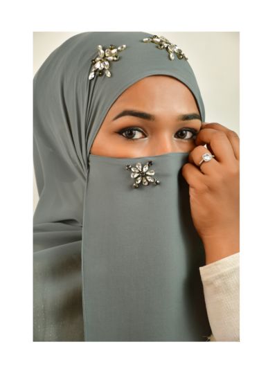 Aminah Grey Rhinestone Hijab With Matching Naqab
