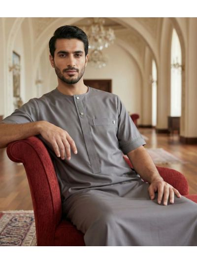 Al Noor Half Sleeves Grey Thobe 11