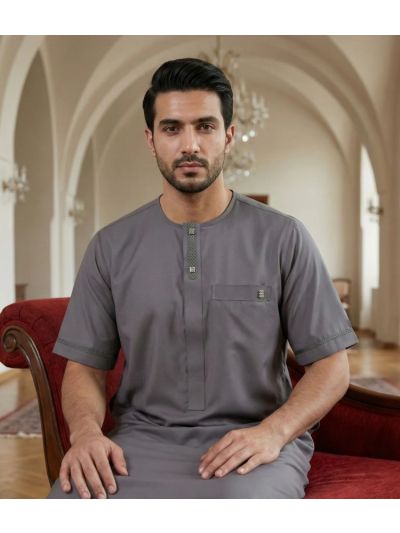 Al Noor Half Sleeves Grey Thobe 11