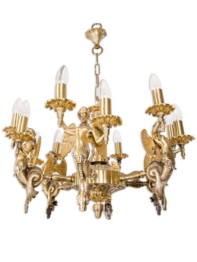 Mermaid 12 light cast brass chandelier