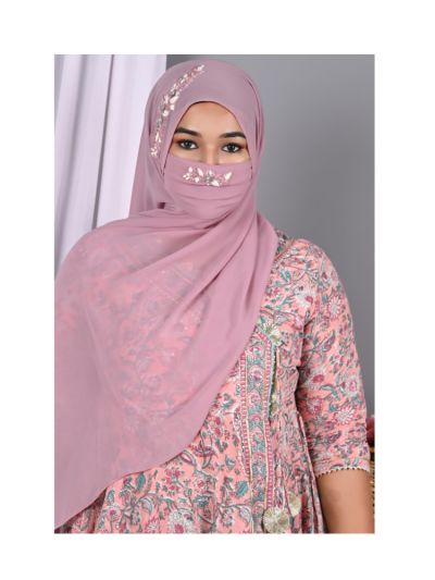 Qalbi Lavender Handwork Hijab With Matching Mask