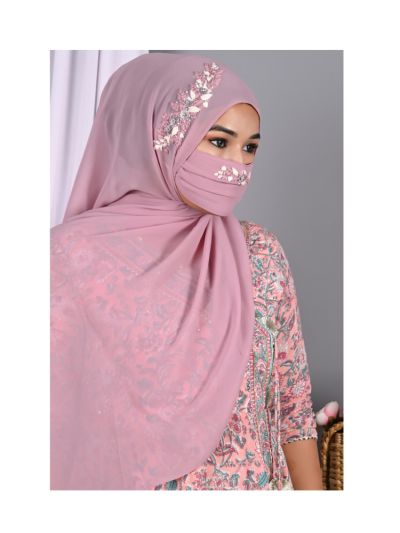 Qalbi Lavender Handwork Hijab With Matching Mask