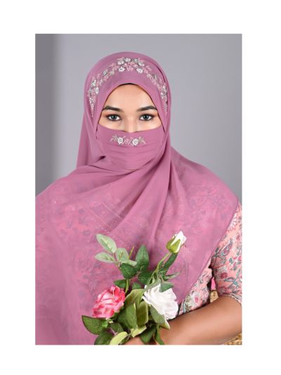 Pareeza Purple Handcrafted Hijab With Matching Mask