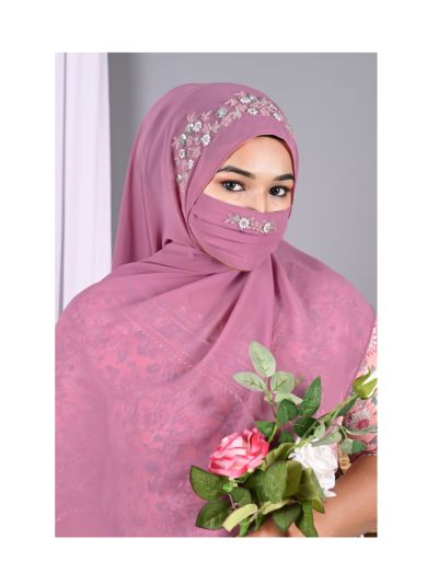 Pareeza Purple Handcrafted Hijab With Matching Mask