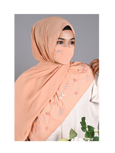 Elena Apricot Handwork Hijab With Matching Mask
