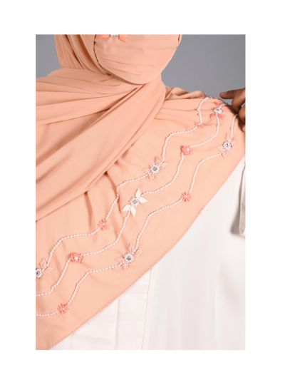Elena Apricot Handwork Hijab With Matching Mask