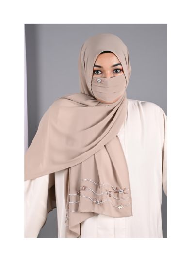 Elena Charcoal Handwork Hijab With Matching Mask