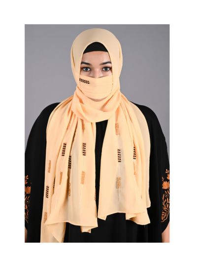 Aniq Yellow Handwork Hijabs With Matching Mask