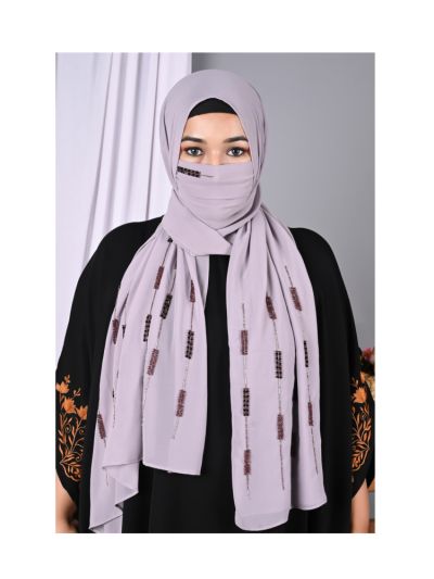 Aniq Lavender Handwork Hijabs With Matching Mask