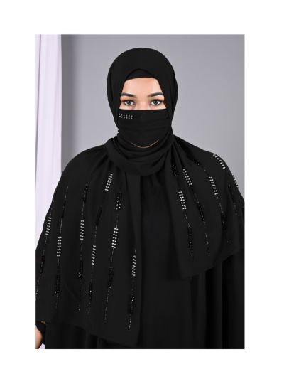 Aniq Black Handwork Hijabs With Matching Mask
