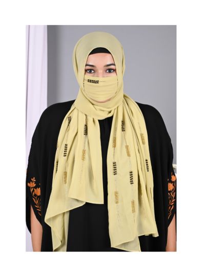 Aniq Green Handwork Hijabs With Matching Mask