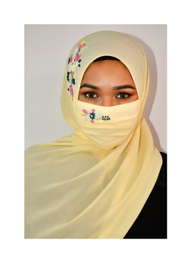Mariyam Yellow Threadwork Hijab With Matching Mask