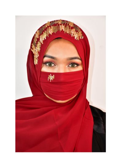 Saima Maroon Handwork Hijab With Matching Mask