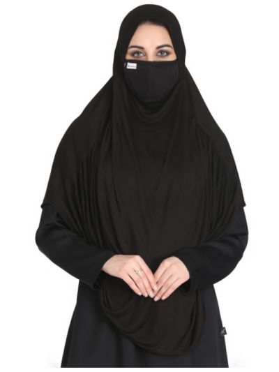Khimar-Ready To Wear Instant Hijab With A Complementary Mask & Under Scarf Cap (3 Pcs Set)