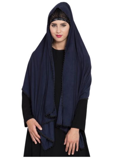 Stole Hijab With Black Pearl Lace Border