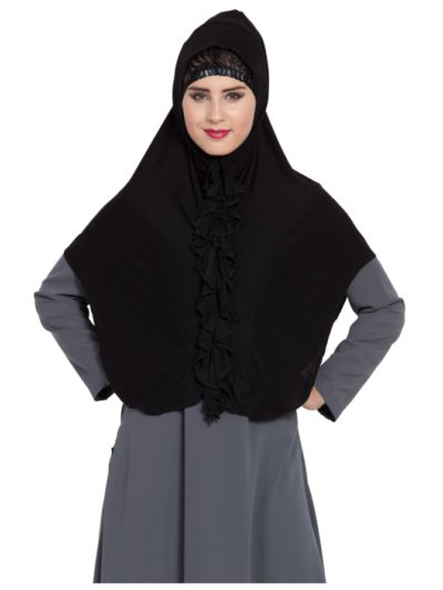 Khimar Jersey Instant Hijab With Ruffles & Inner Cap