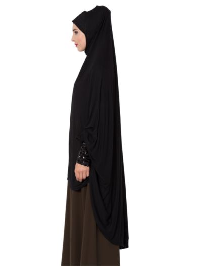 Full Size Jersey Prayer Hijab With Shimmer Sleeves & Inner Cap