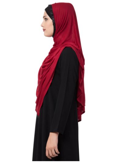 Stole Hijab With Black Pearl Lace and Satin Tape Border