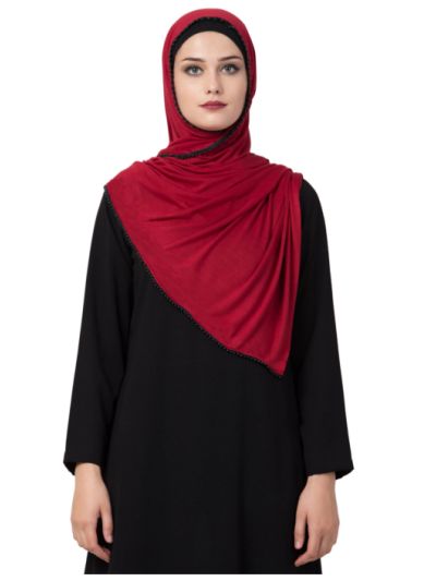 Stole Hijab With Black Pearl Lace