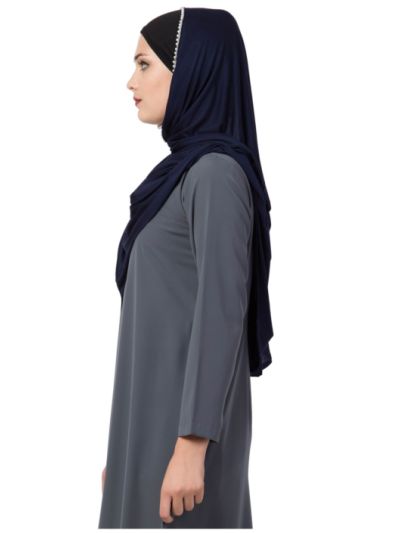 Stole Hijab With White Pearl Lace Border