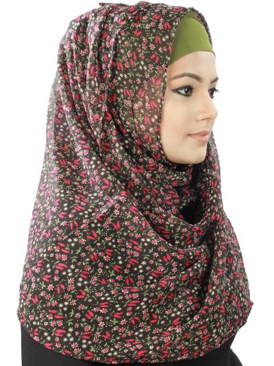 Akia Black Floral Print Hijab