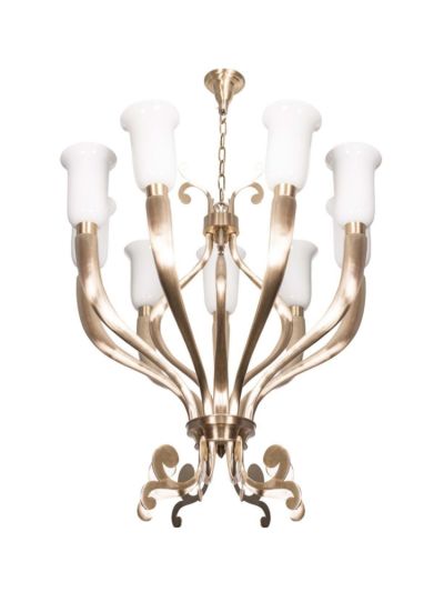Fluted Horn Cast Brass 9 Light Chandelier
