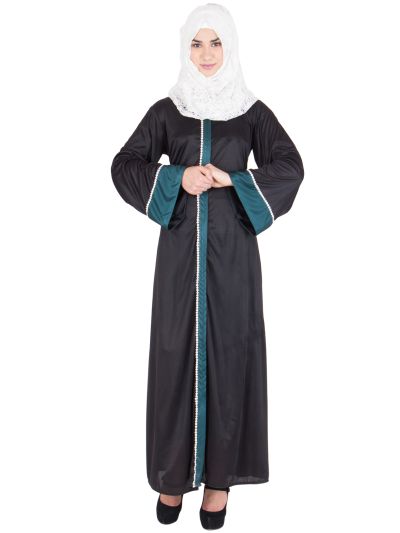 Black Green Border Abaya