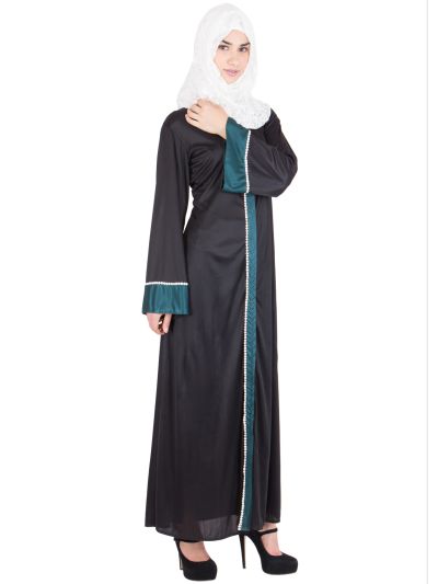Black Green Border Abaya