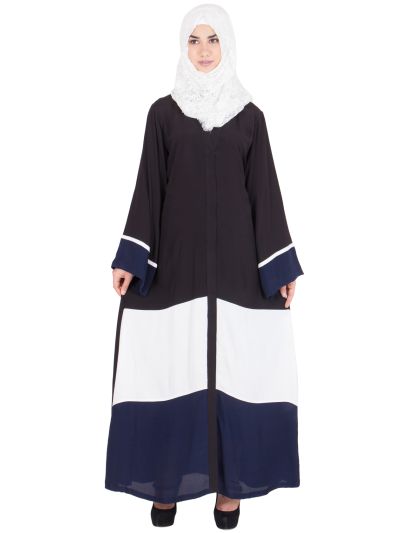 Black Blue and White Border Abaya