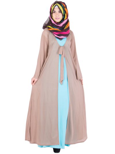 Turquoise Beige Kimono Abaya