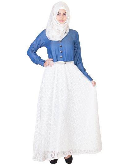 White Lace Full Flair Abaya