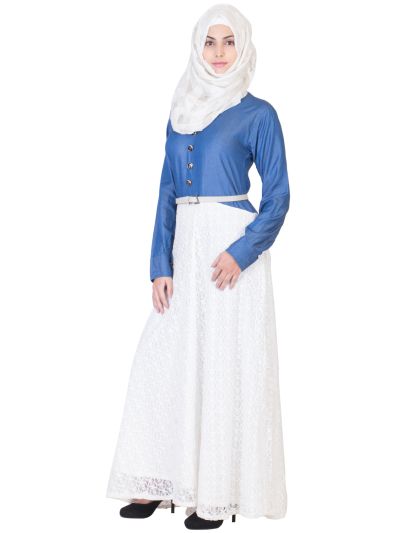 White Lace Full Flair Abaya
