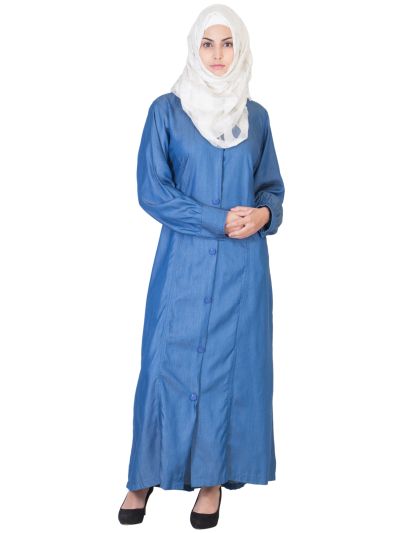 Royal Blue Front Open Denim Abaya