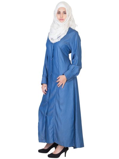 Royal Blue Front Open Denim Abaya