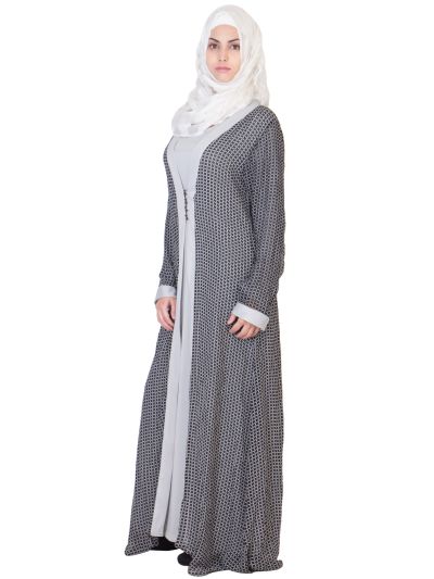 Grey Checked Kimono Abaya