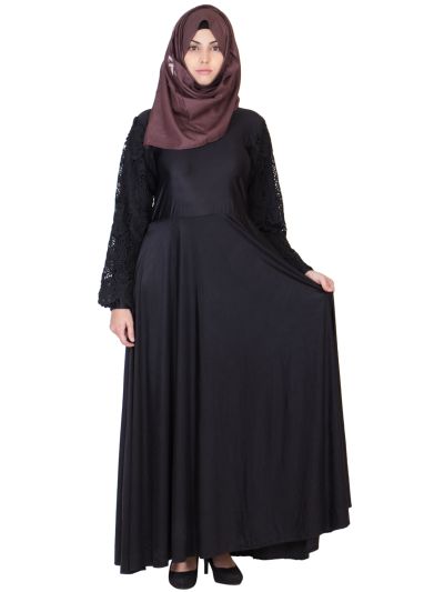 Black Lace Sleeve Abaya