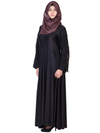 Black Lace Sleeve Abaya