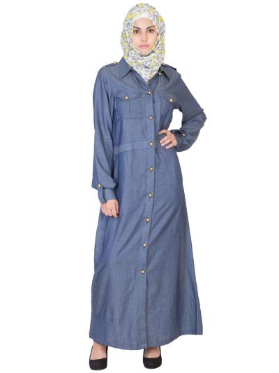 Dark Blue Front Open Denim Burqa