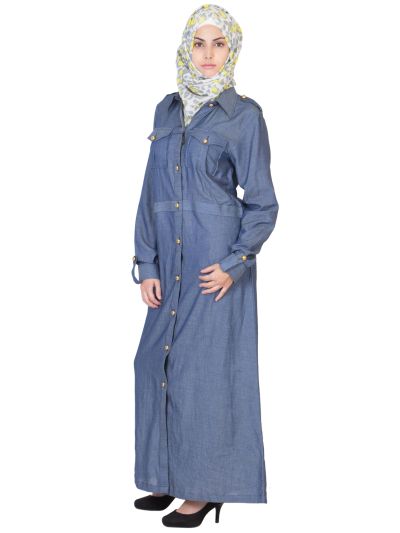 Dark Blue Front Open Denim Burqa