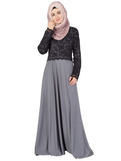Full Flair Black Lace Abaya